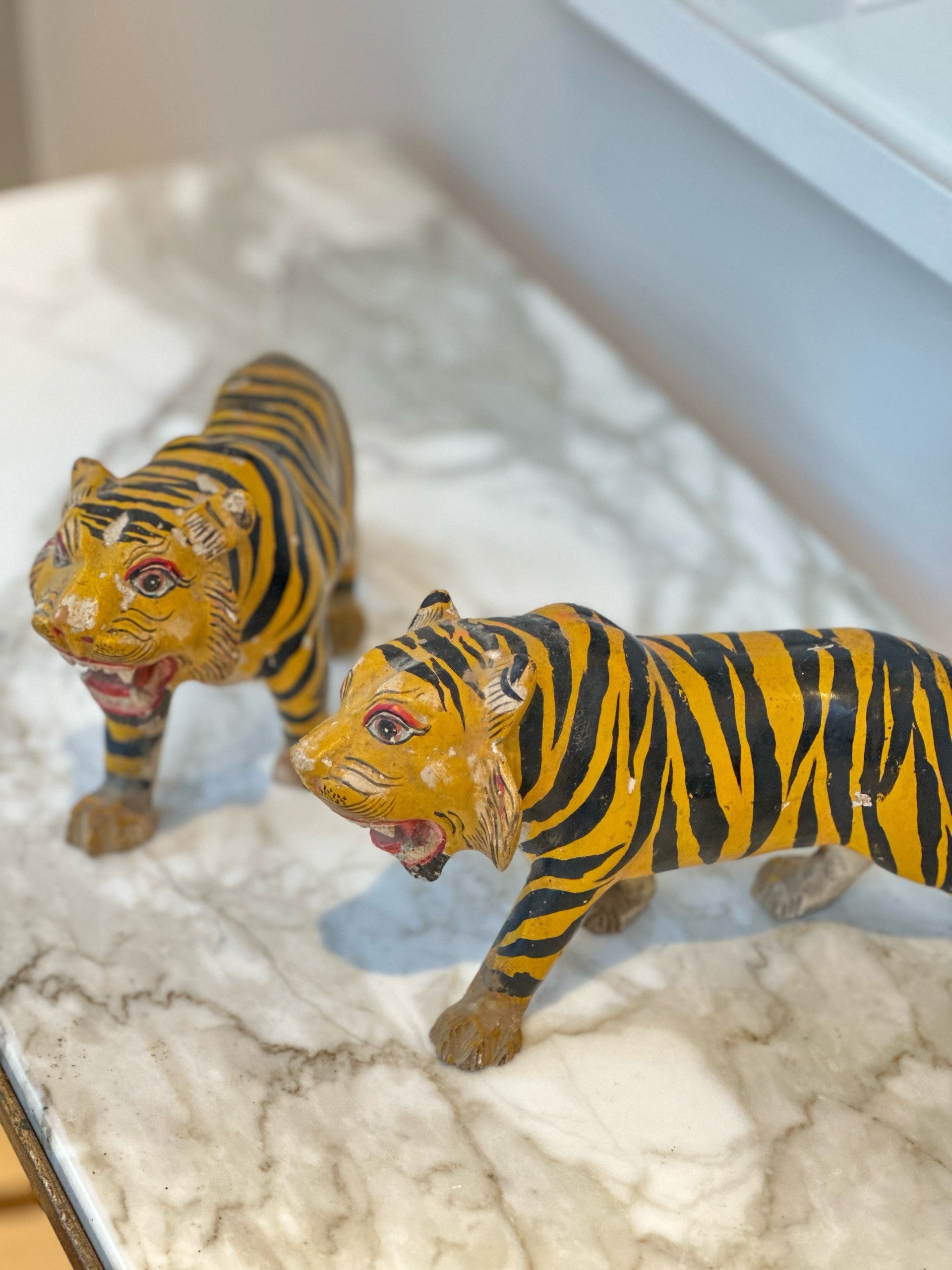 Pair of Vintage Wooden Tigers (1979)