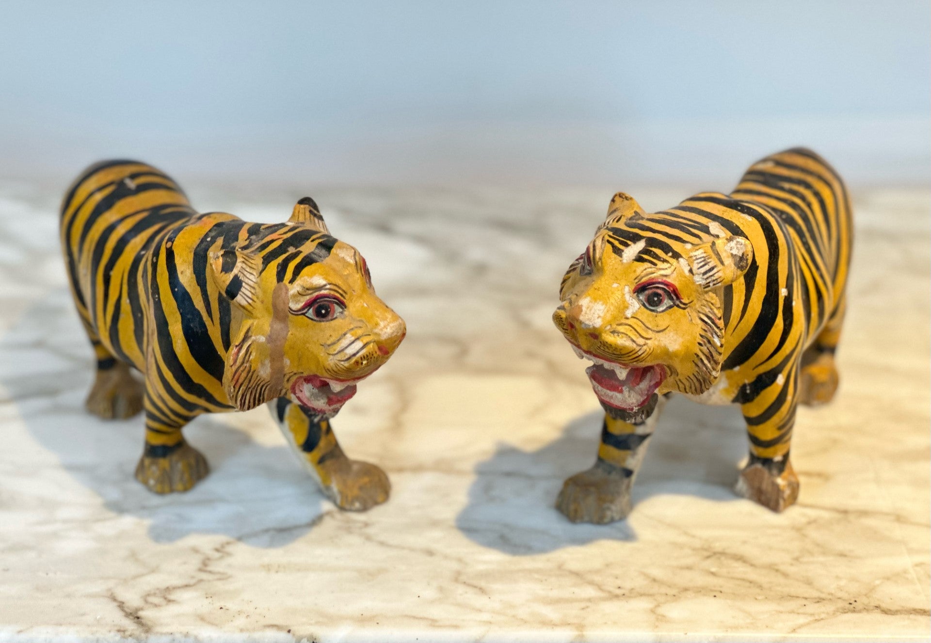 Pair of Vintage Wooden Tigers (1979)