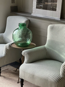 Pair of Nap III Chairs Reupholstered in our Green and White Ticking with Black Legs