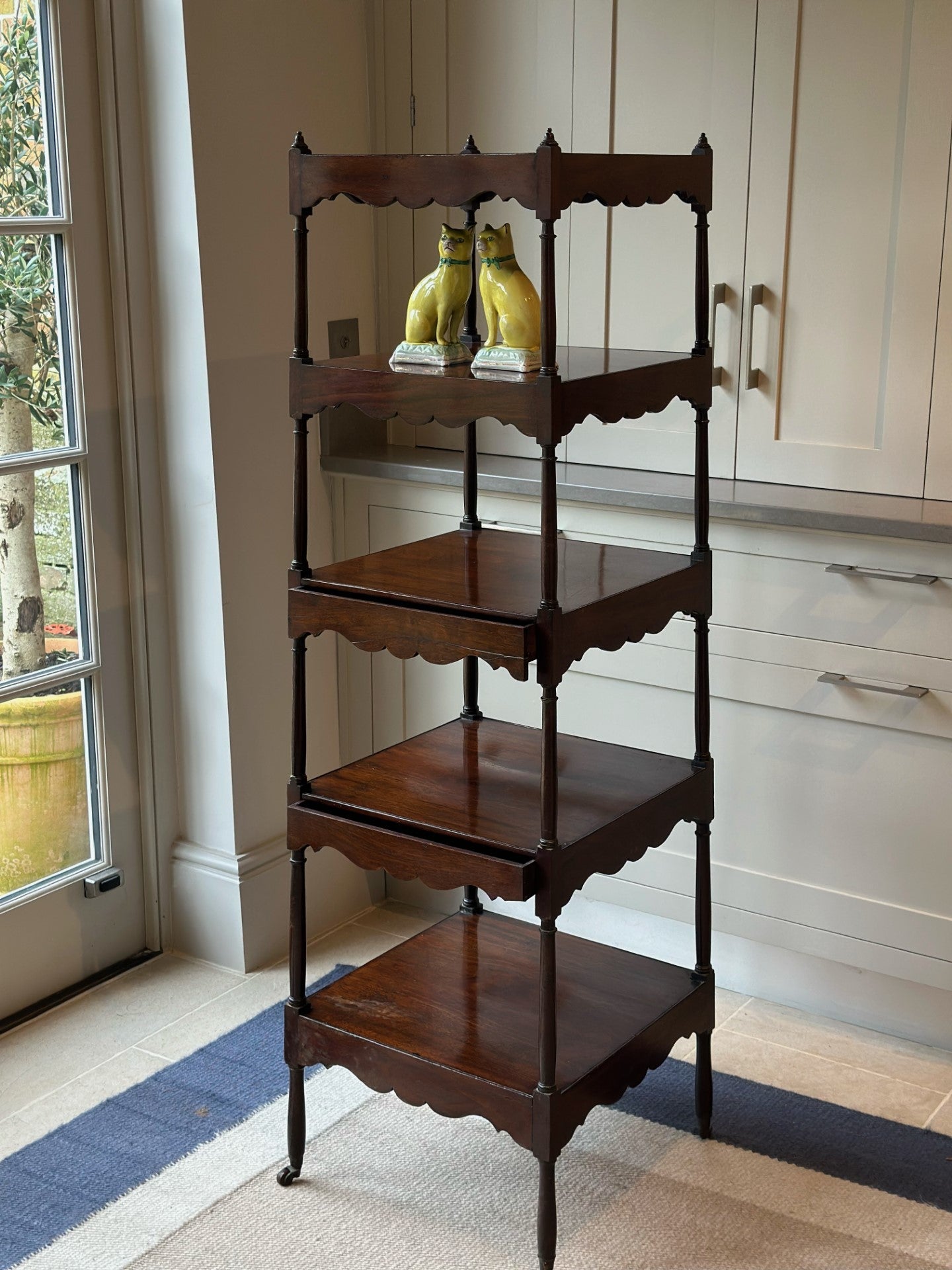 19th Century Mahogany Whatnot with 5 Tiers and 2 Opening Drawers