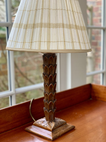 Early 20th C Oak Palm Lamp