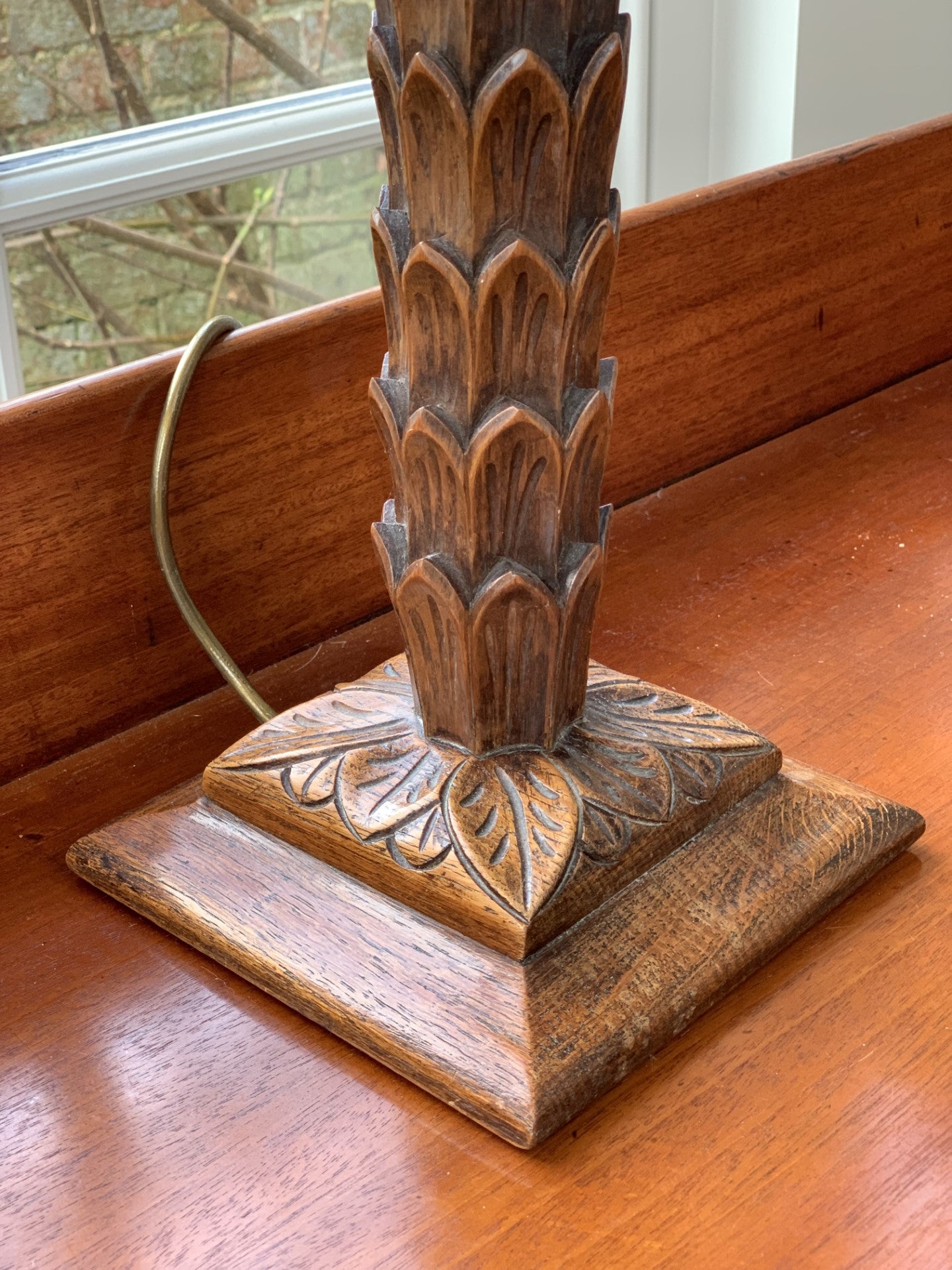 Early 20th C Oak Palm Lamp