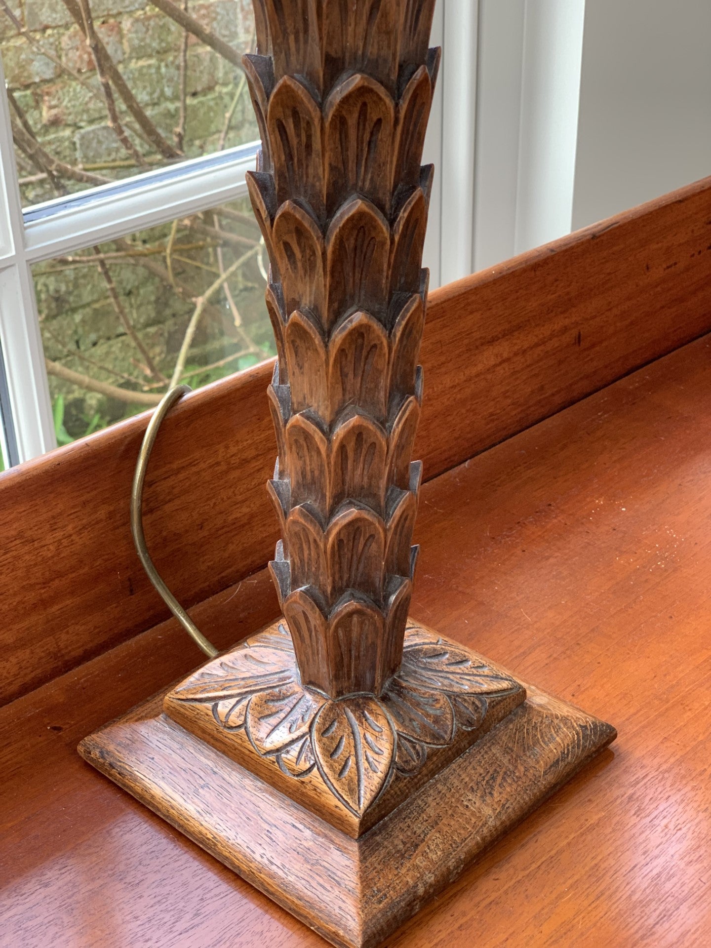 Early 20th C Oak Palm Lamp