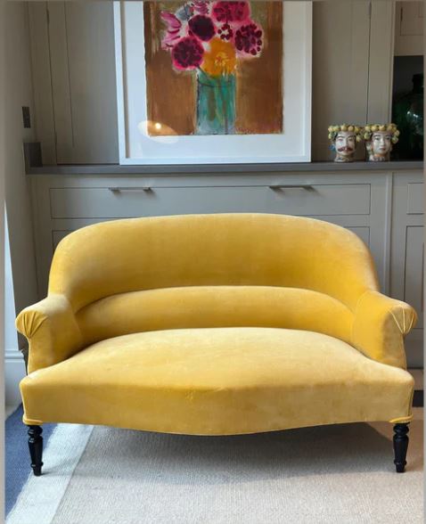 SALE - Charming extra small French  ‘loveseat’ sofa in RU Cotton Velvet