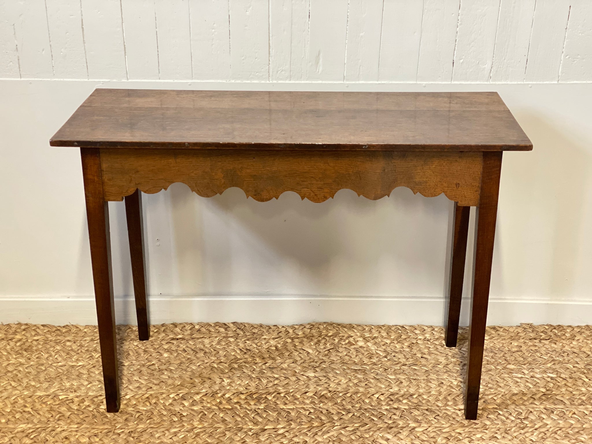 Oak Console table with scalloped apron