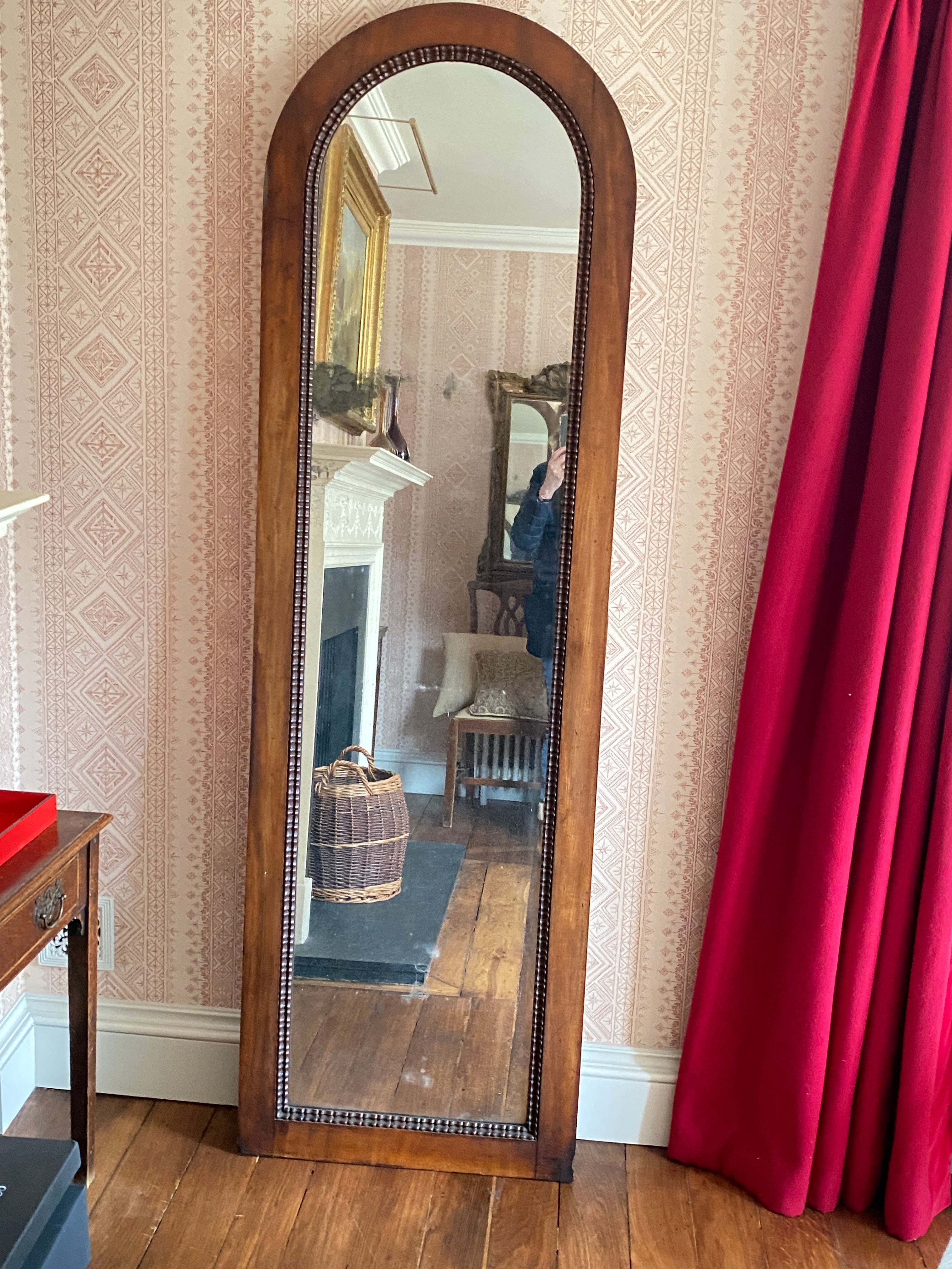 Tall mahogany Arched Mirror with lovely double pattern