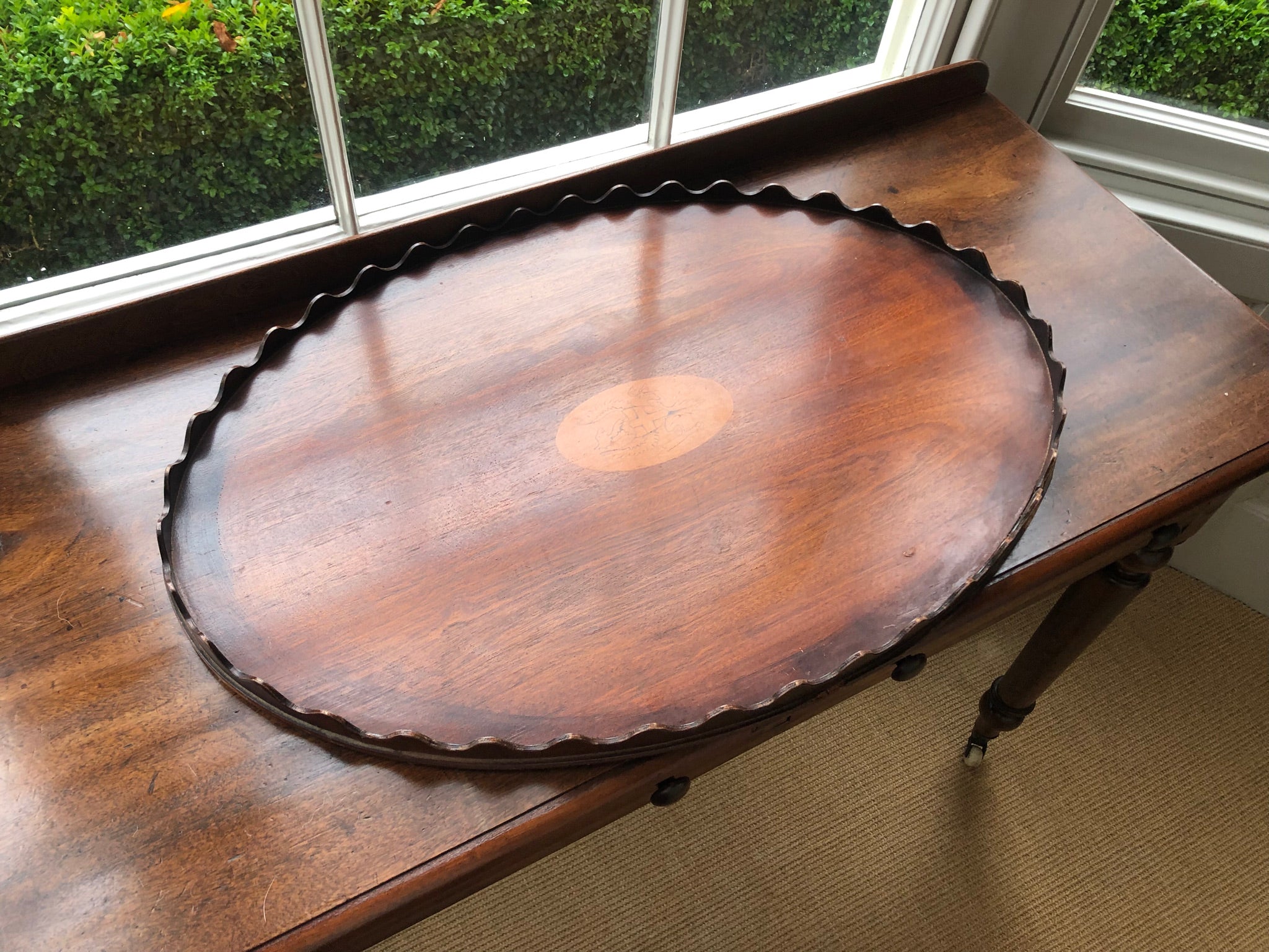 Large Mahogany Scalloped Tray