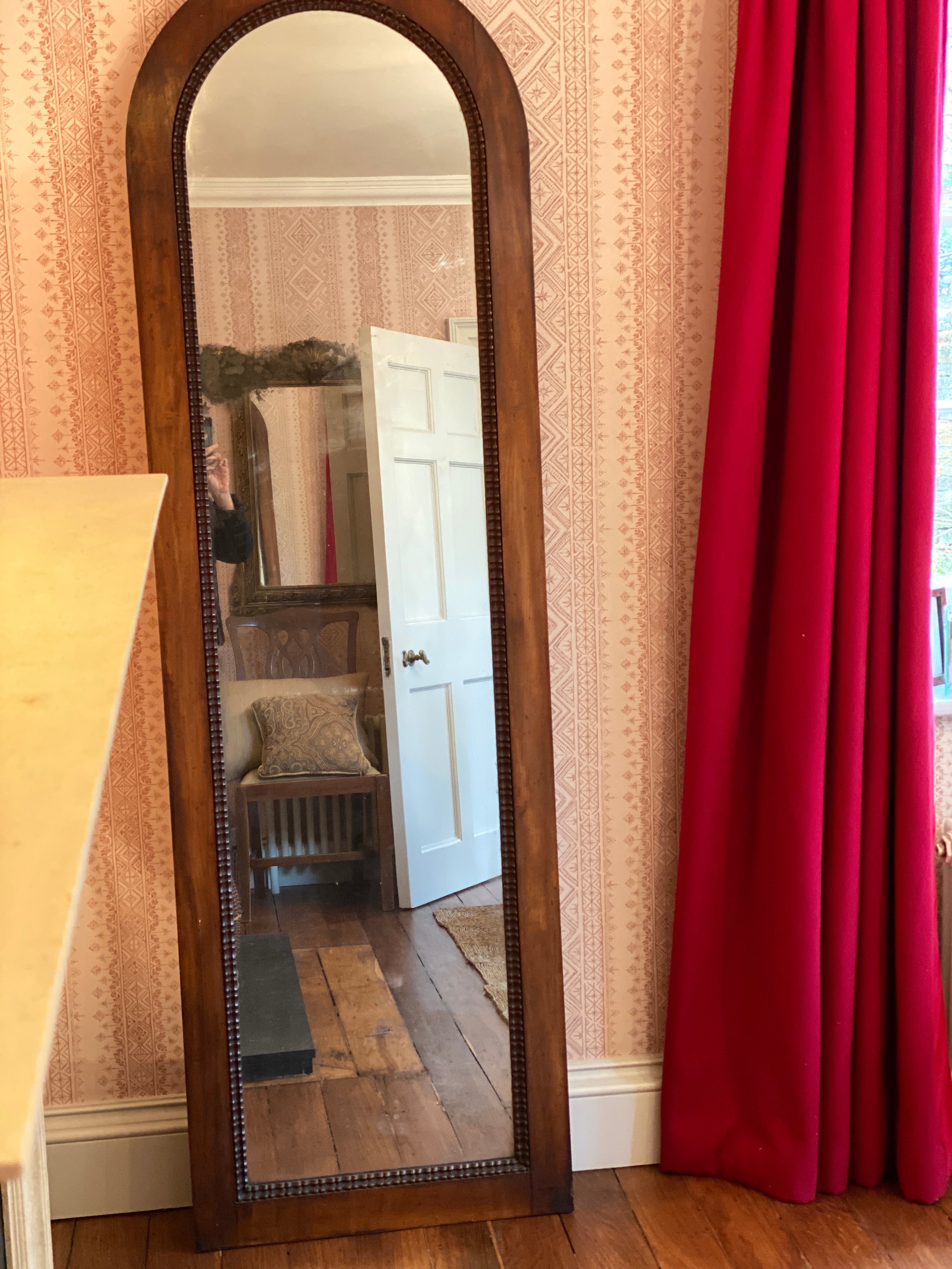 Tall mahogany Arched Mirror with lovely double pattern