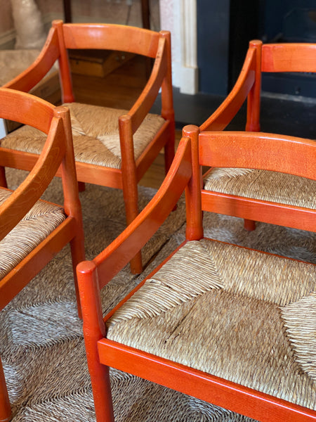 Set of 4 Original Red Carimate Armchairs for Vico Magistretti for Habitat