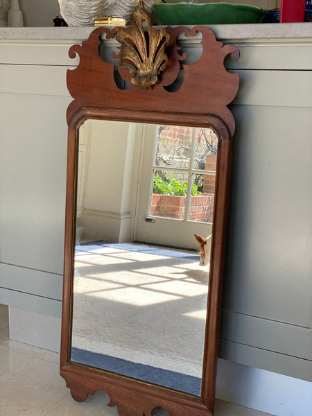 George III Mahogany Fretwork Mirror with carved wood shell