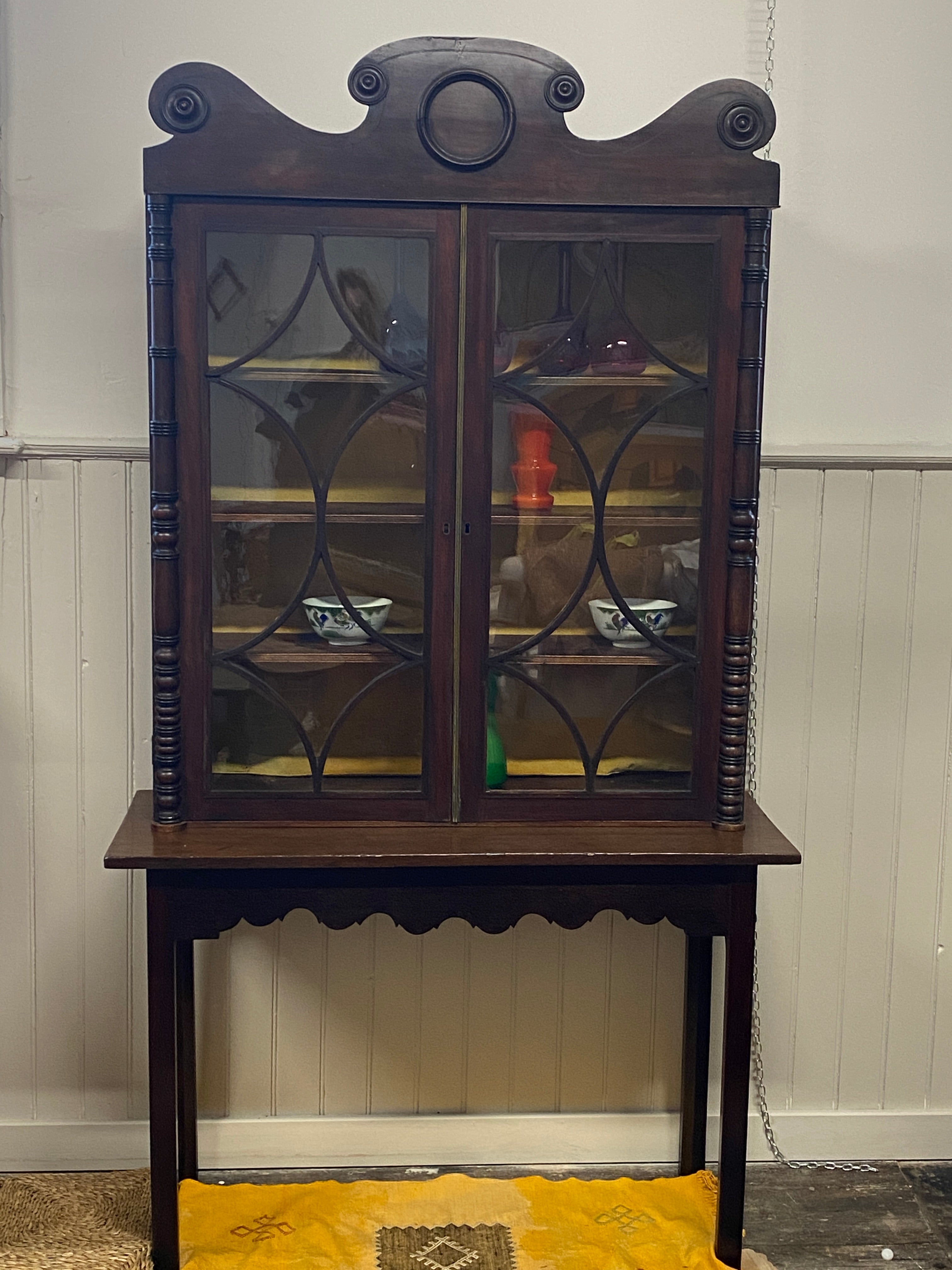 Glazed Decorative Cabinet on Console Base