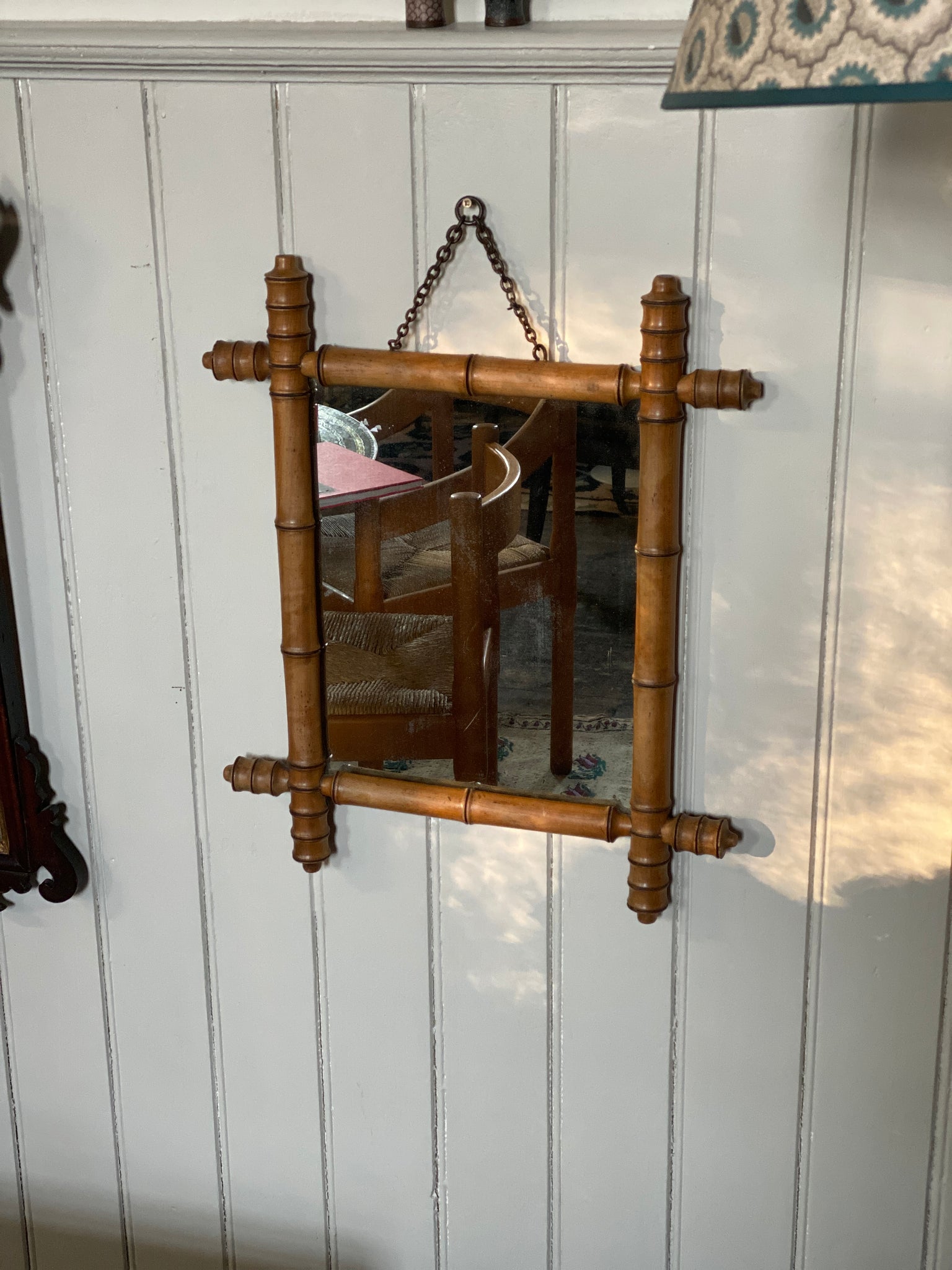 Small Faux bamboo mirror with chain