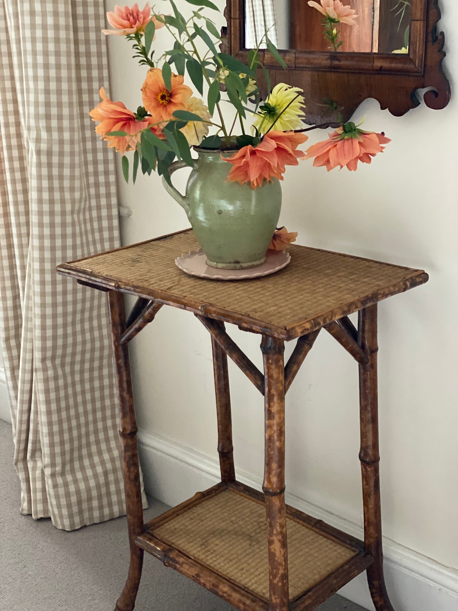 Vintage Bamboo and wicker tall plant table