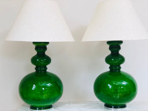SOLD. Stunning Pair of Green Glass Lamps