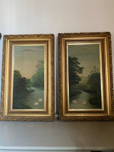 Pair of Swan oil on canvas paintings