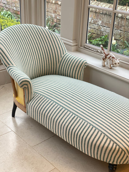 French Chaise covered in GG Olive Sacking