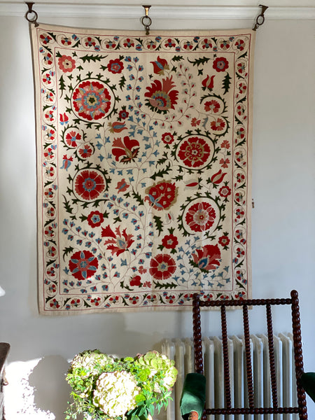 Fine Silk Embroidered Vintage Suzani Wallhanging from Uzbekistan