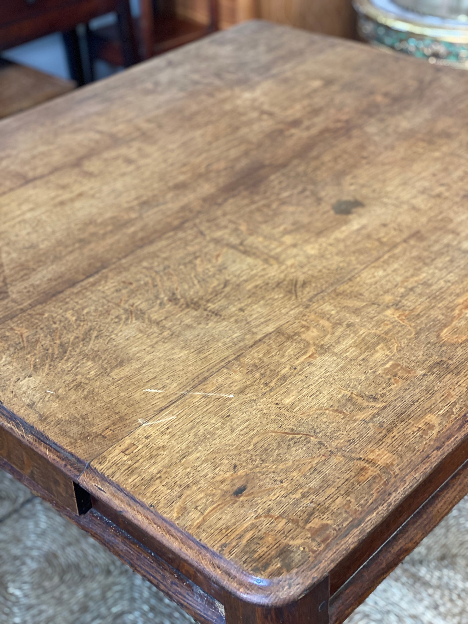 Lovingly restored oak "Square" table on Castors