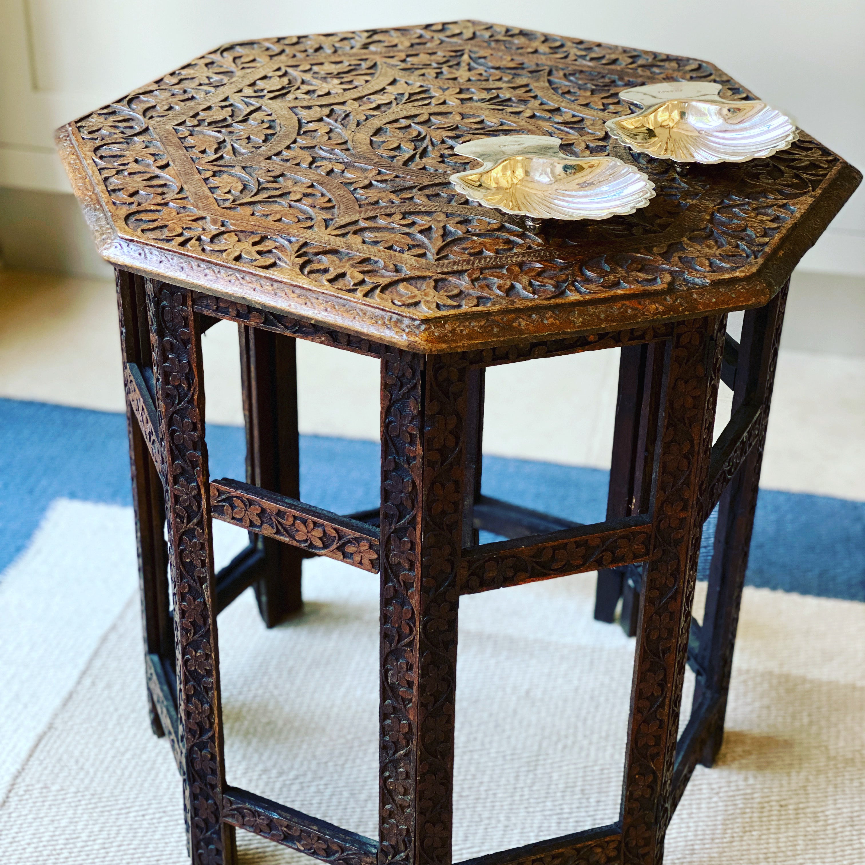 Carved Indian octagonal table