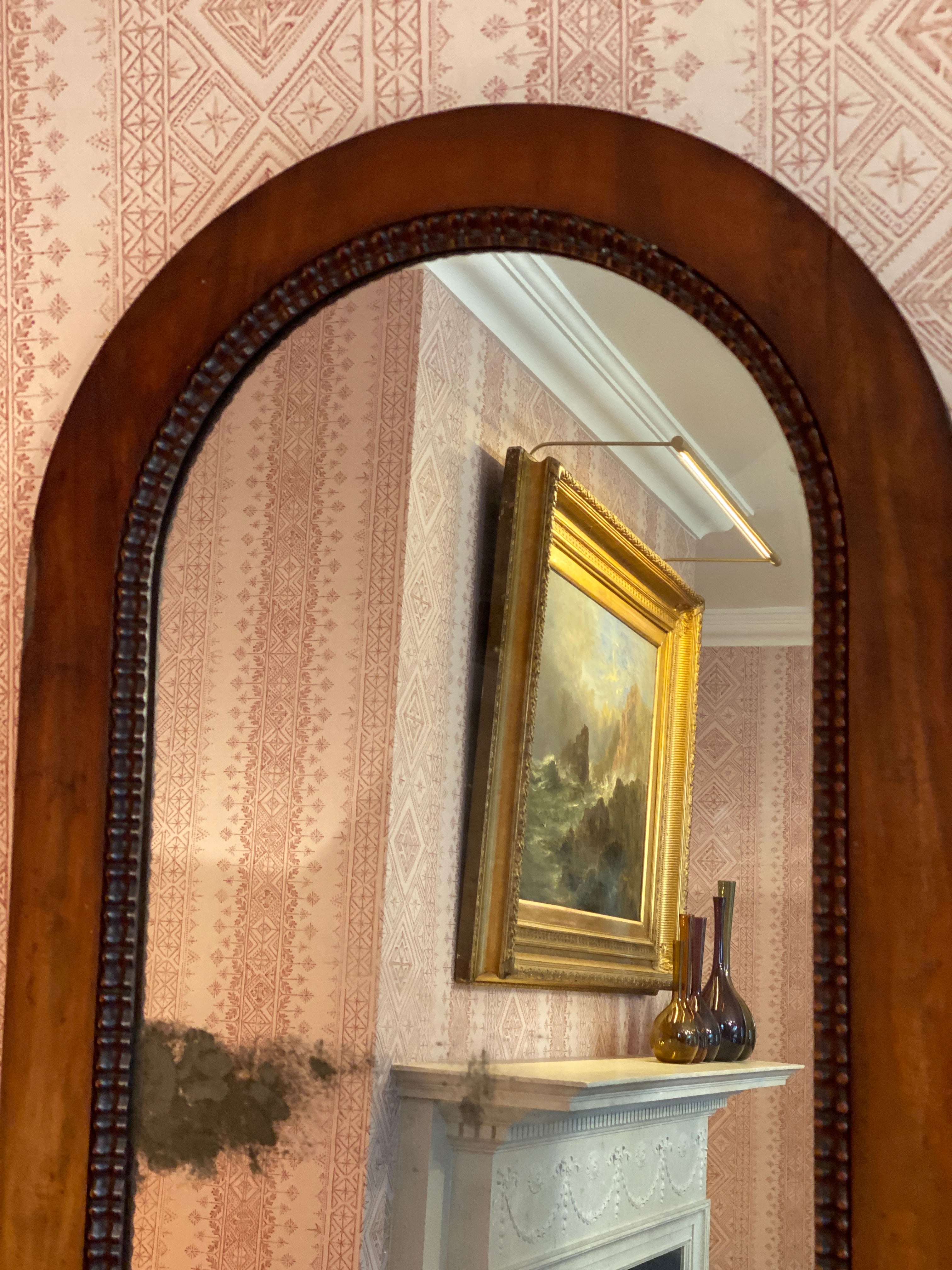 Tall mahogany Arched Mirror with lovely double pattern