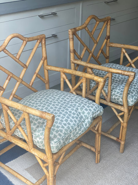 Pair of Chippendale Style Cane Chairs with cushions