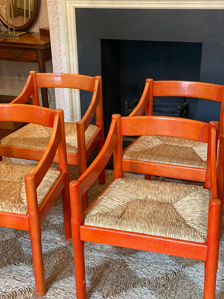 Set of 4 Original Red Carimate Armchairs for Vico Magistretti for Habitat