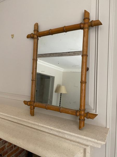 NPale wood faux bamboo mirror