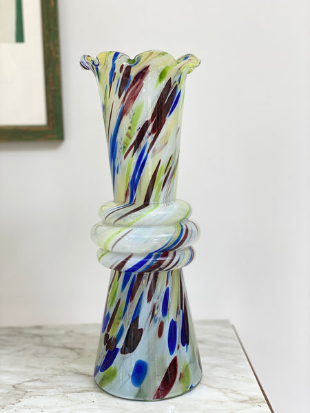 1970s Tall Glass Tutti Frutti Vase