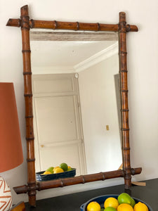 Large faux bamboo mirror
