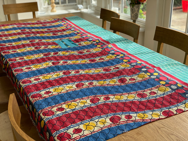 Vintage Kantha Quilt - Red,Blue Yellow
