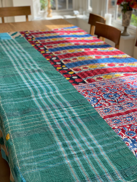 Vintage Kantha Quilt - Red,Blue Yellow