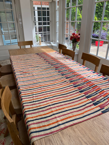 Vintage Kantha Quilt - Orange & Blue