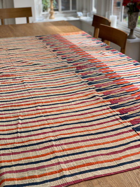 Vintage Kantha Quilt - Orange & Blue