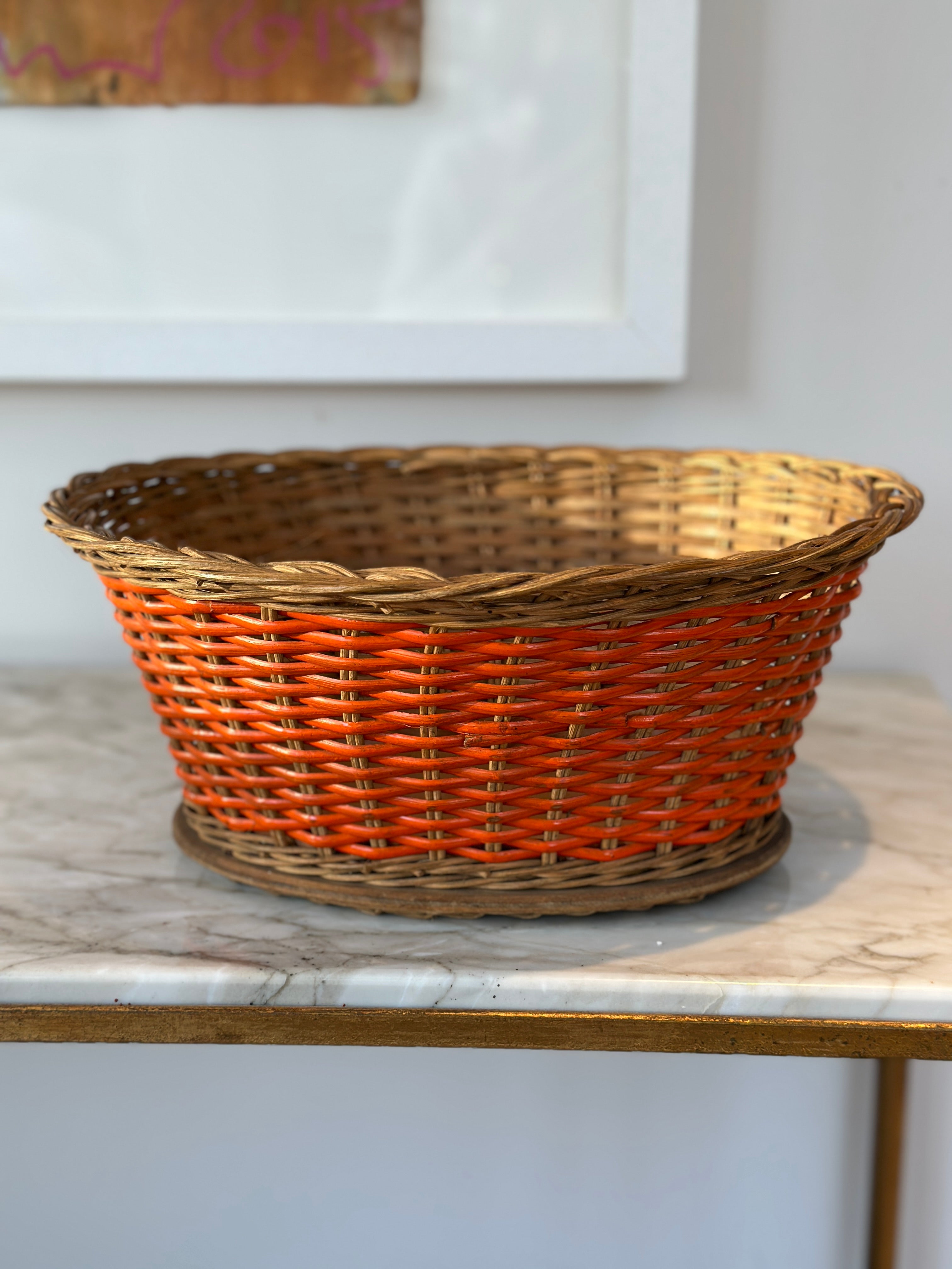 Oval Wicker Basket with Orange Base