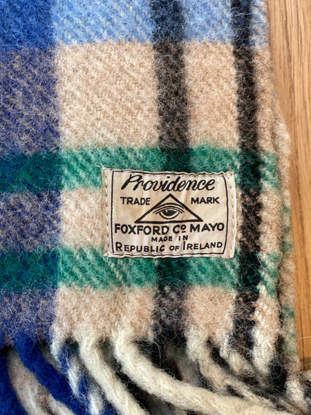 Vintage Irish Wool blanket (Blue, Pale blue, Red &Green)