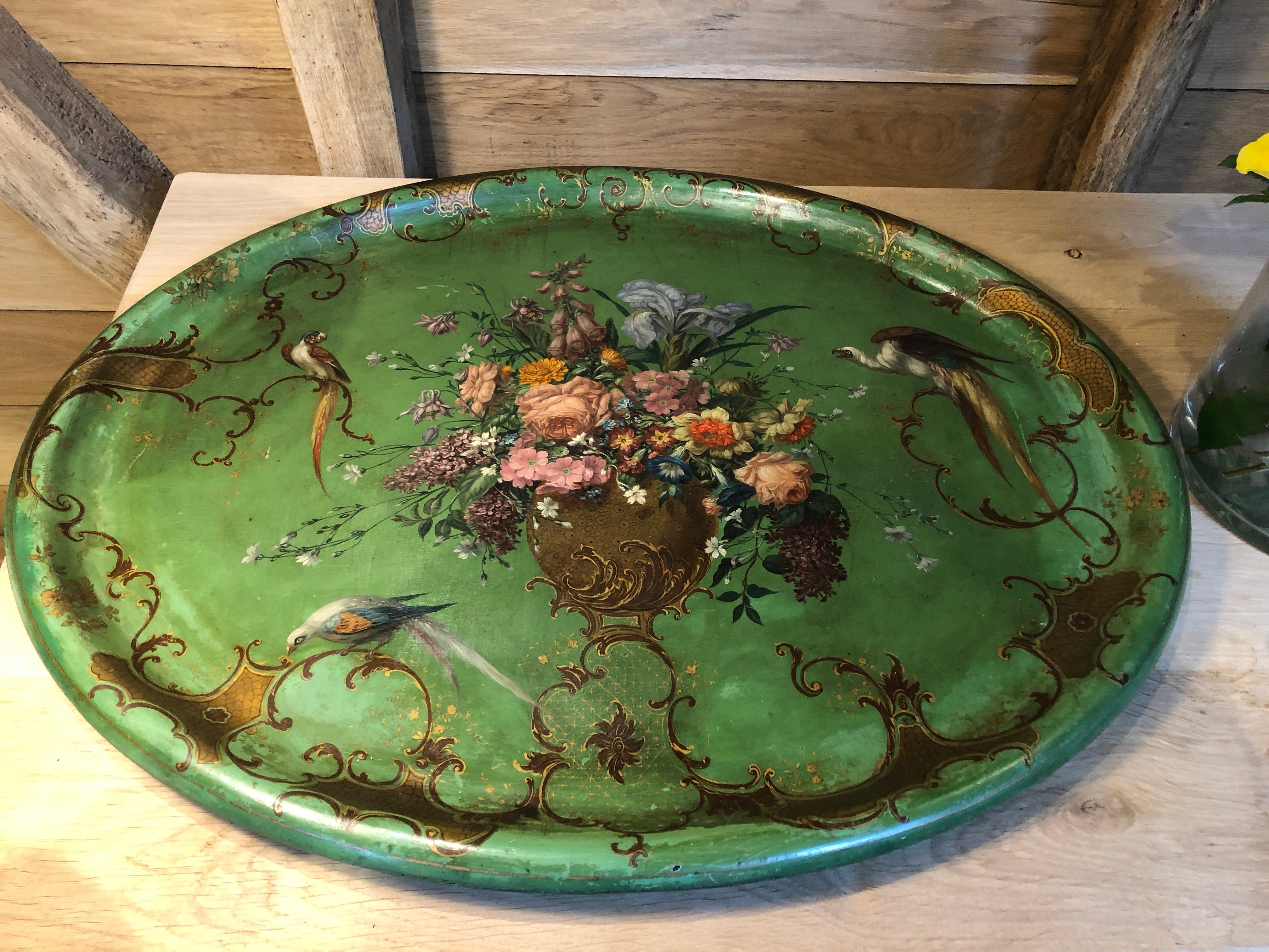 Stunning large Green Papier Mache tray