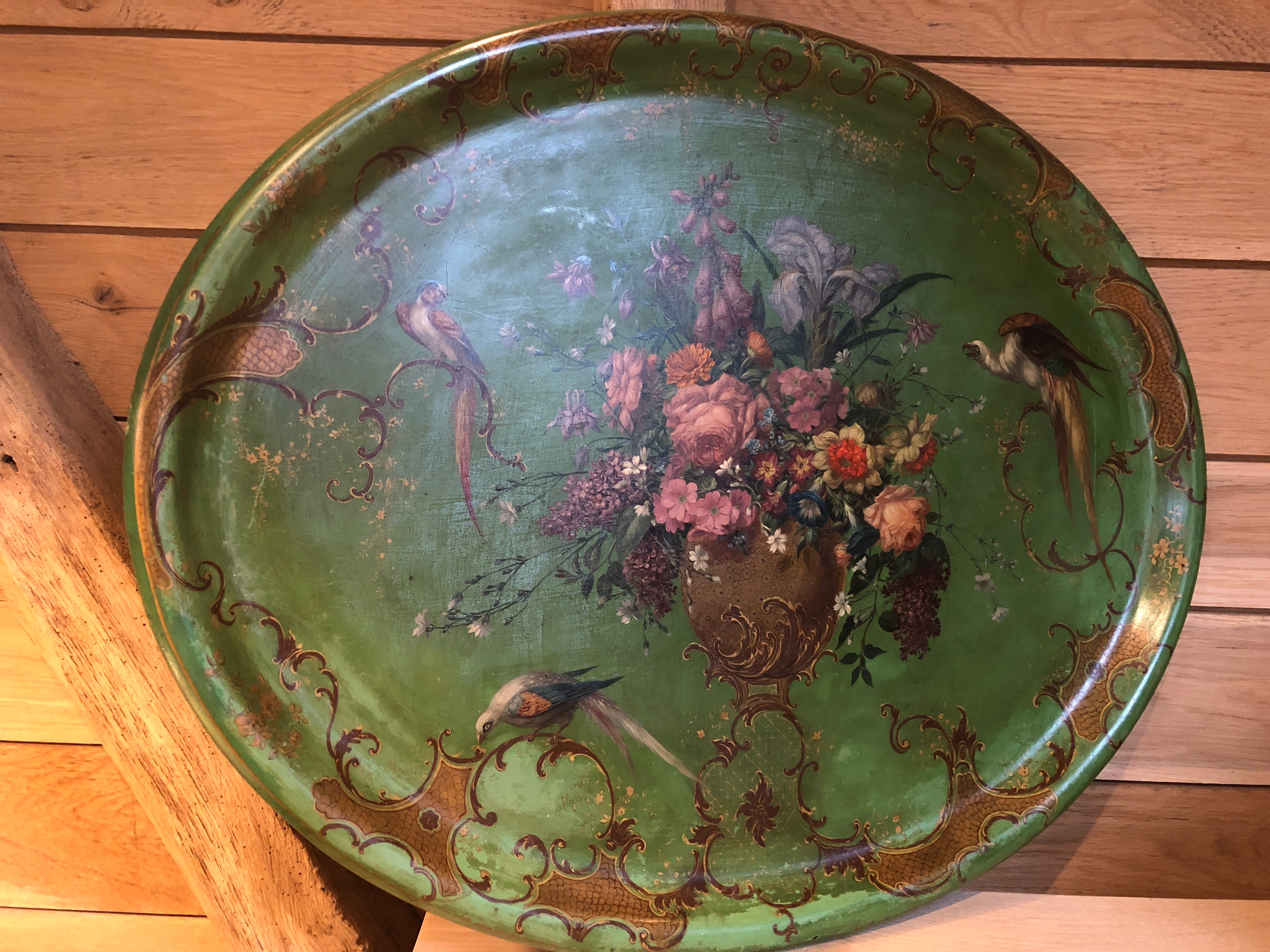 Stunning large Green Papier Mache tray