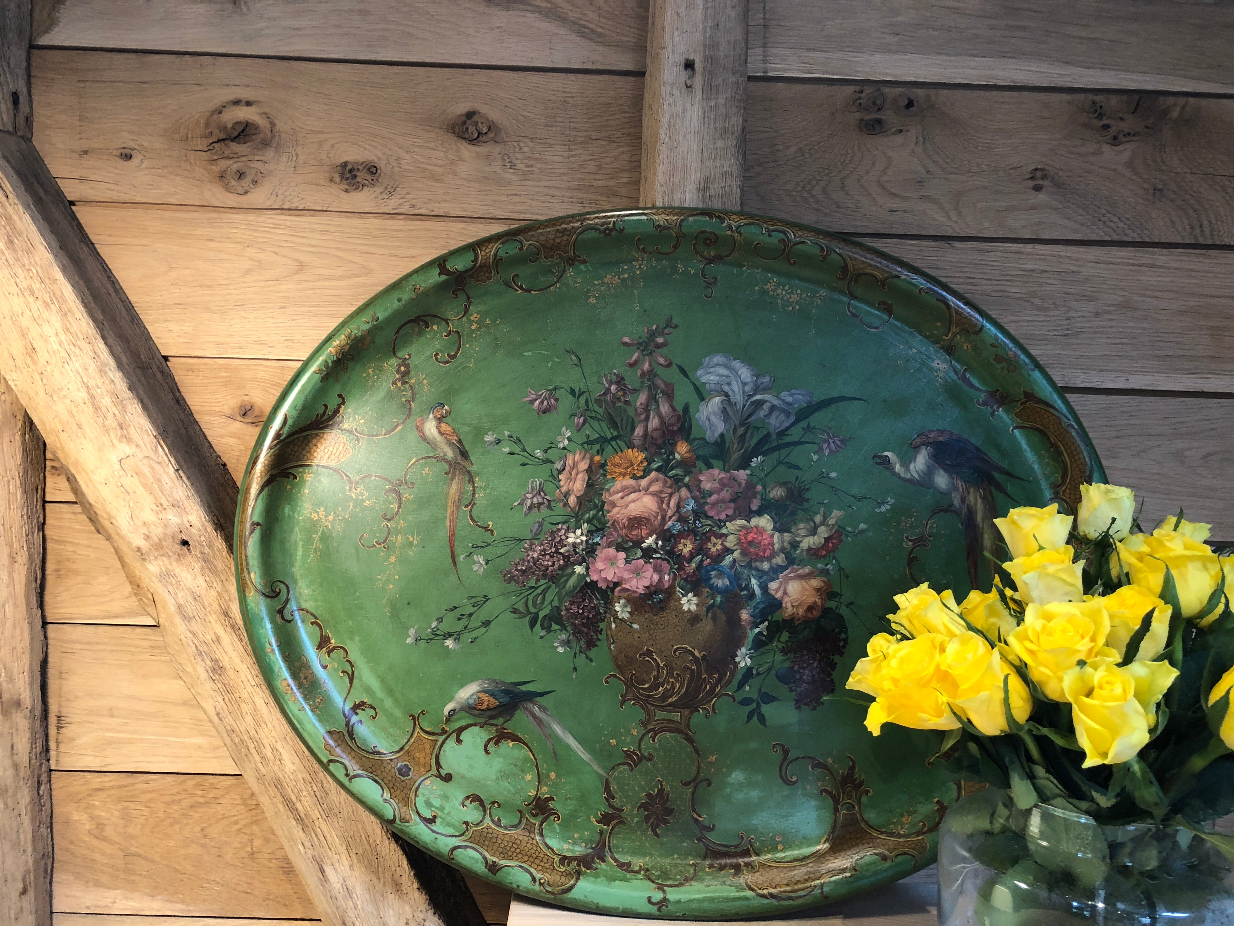 Stunning large Green Papier Mache tray