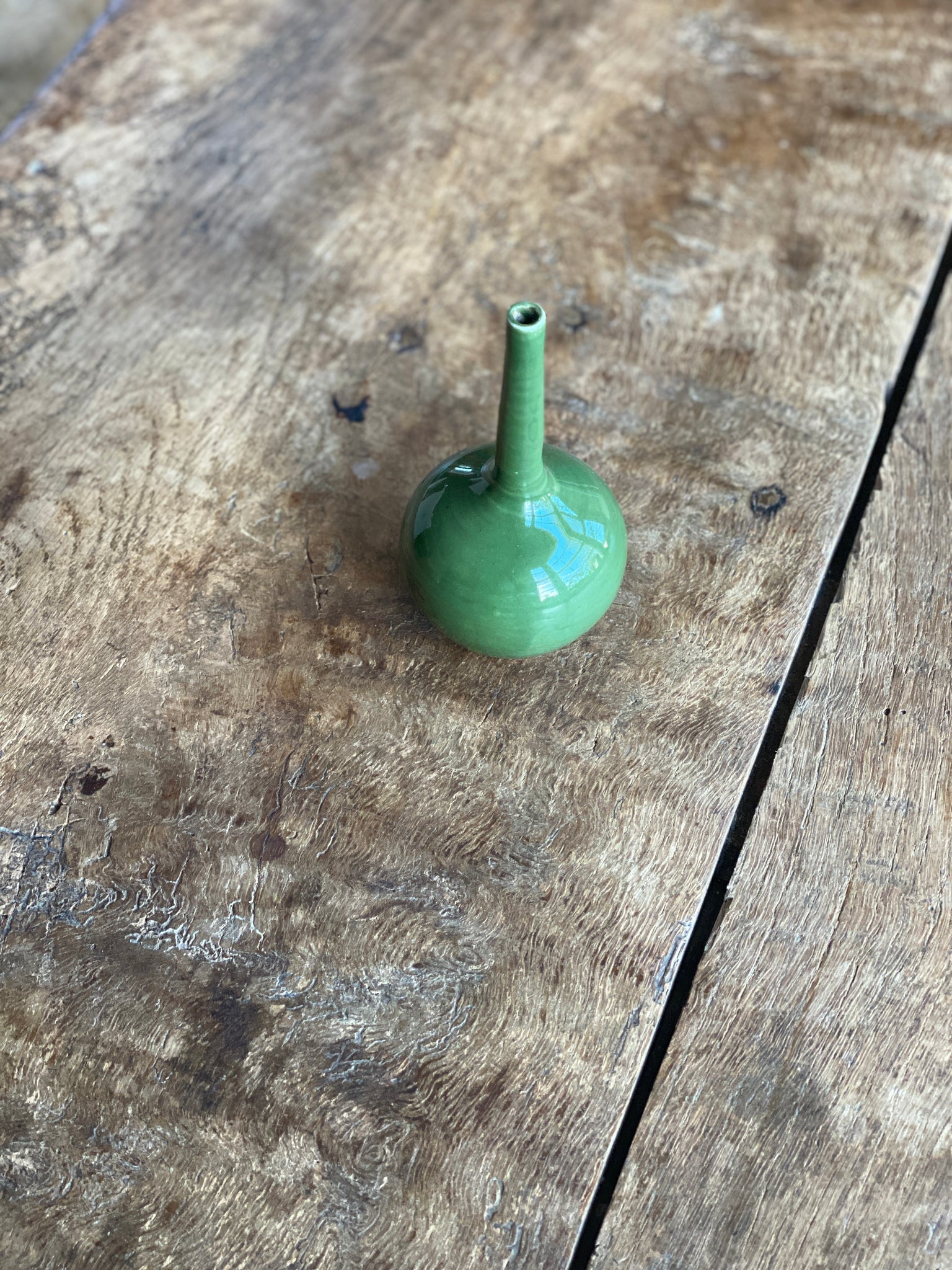 Miniature antique Chinese green bottleneck vase