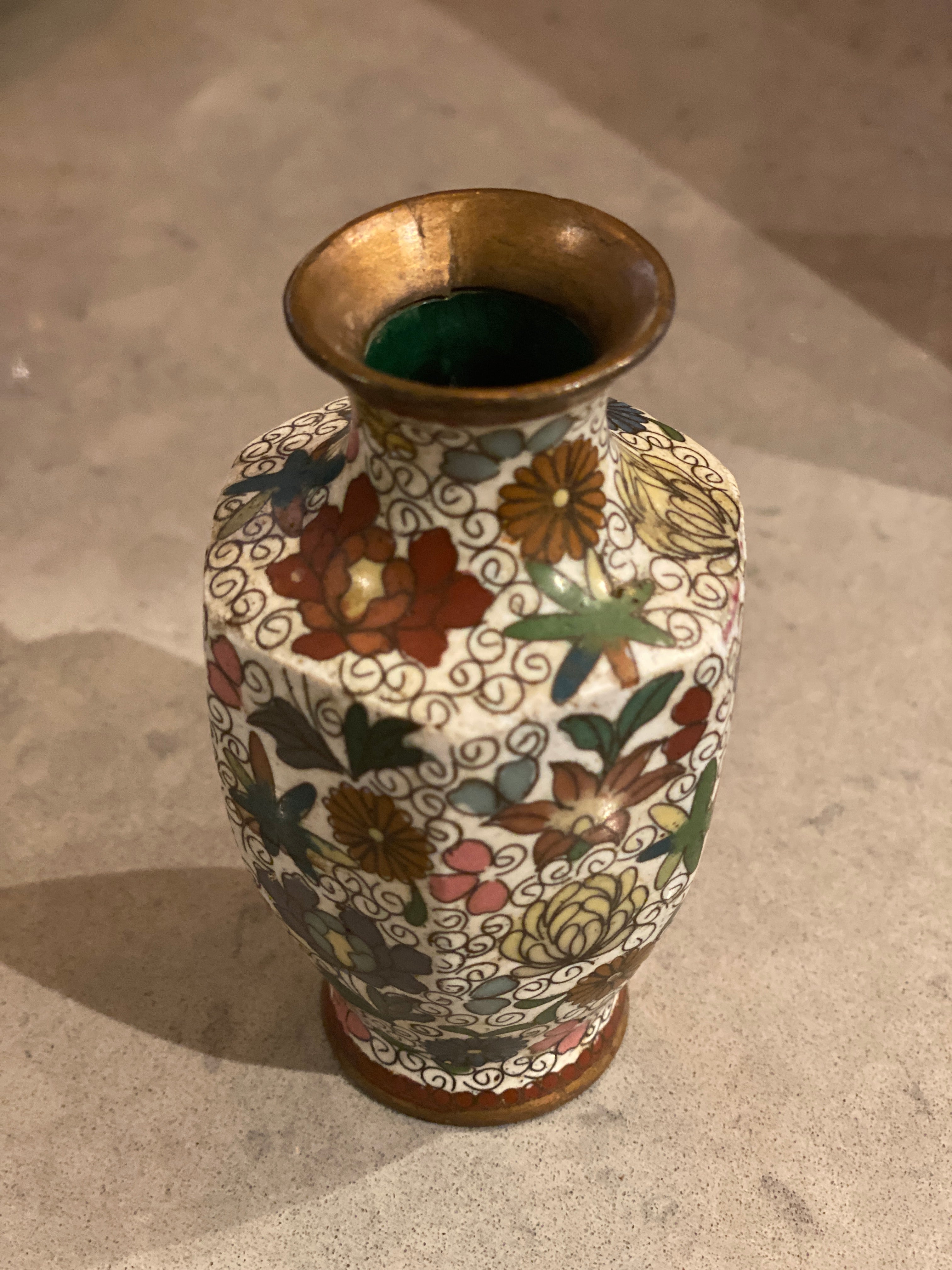 Pretty white floral cloisonné bud vase