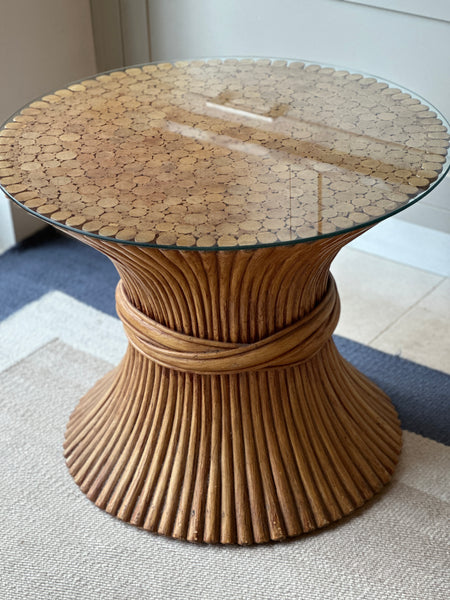 Original McGuire Wheatsheaf Occasional Table with glass top