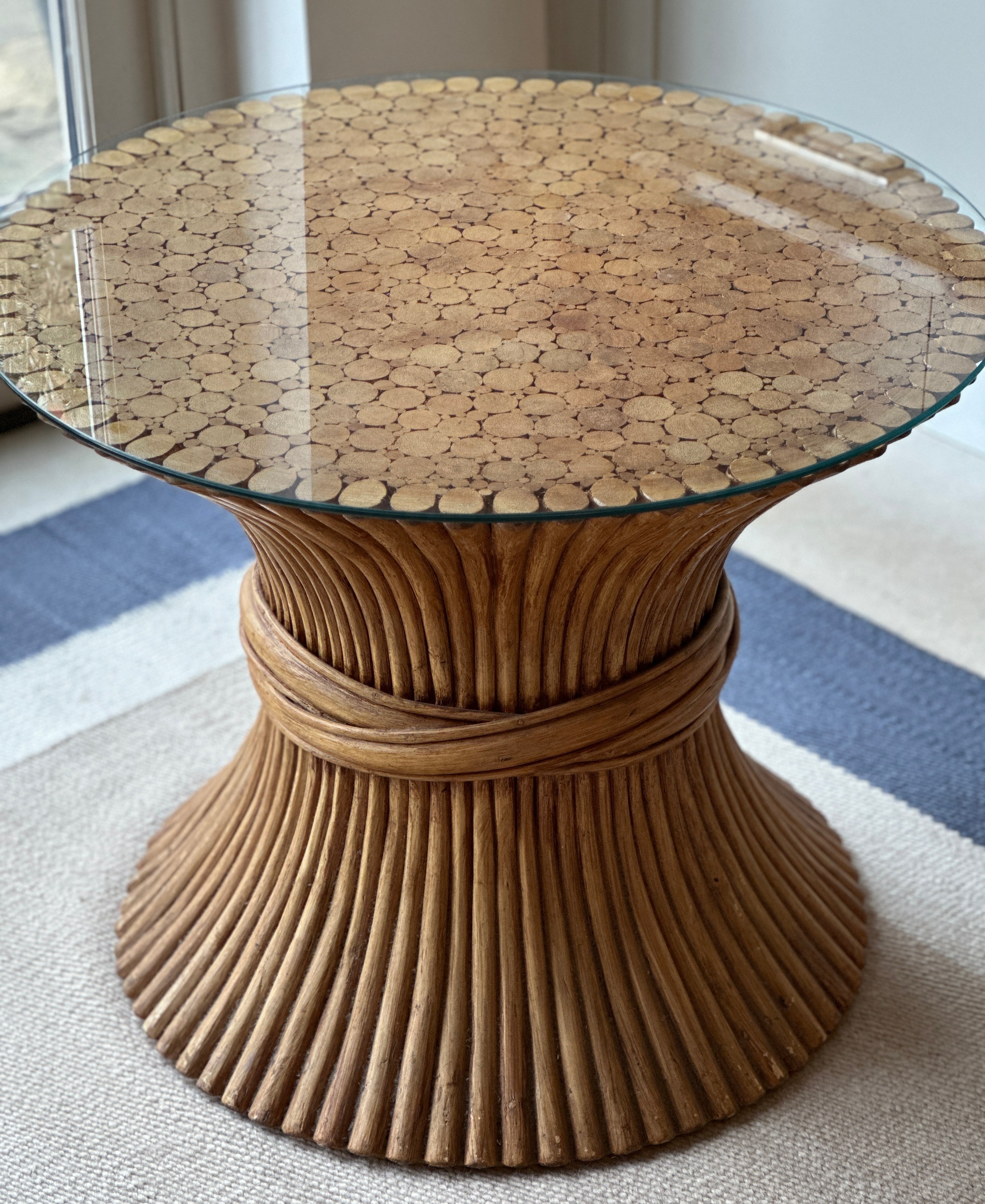 Original McGuire Wheatsheaf Occasional Table with glass top