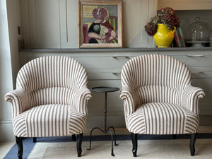 Pair of Crapaud Chairs in GG Cocoa Olive Sacking