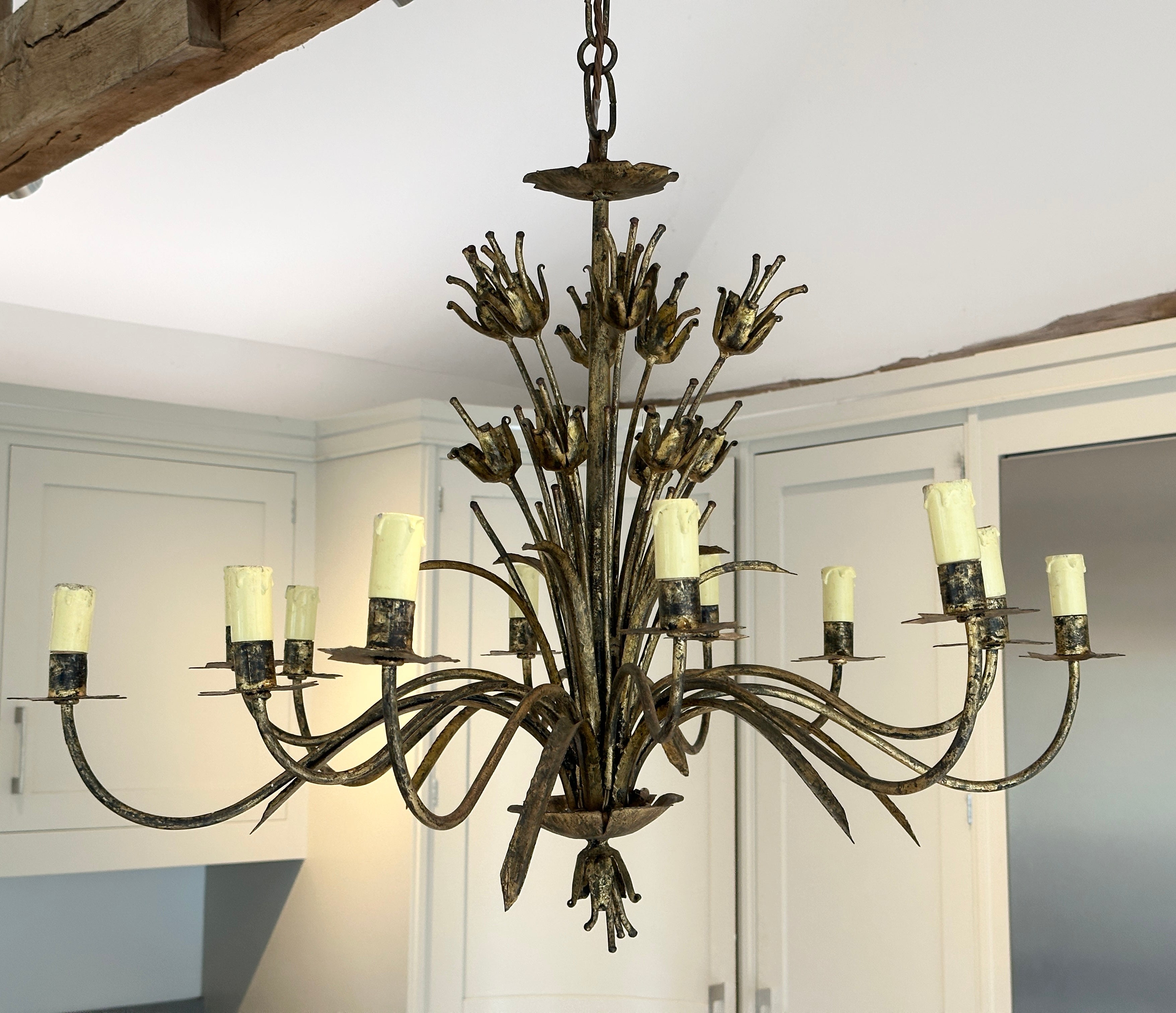 Large 1950s Spanish Gilt Chandelier