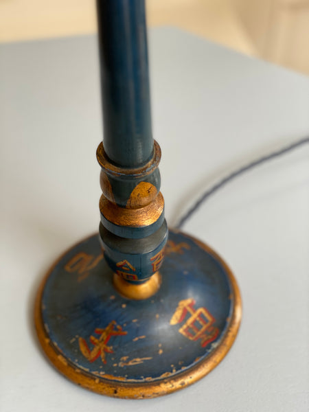 Charming Blue Chinoiserie Candlestick Lamp