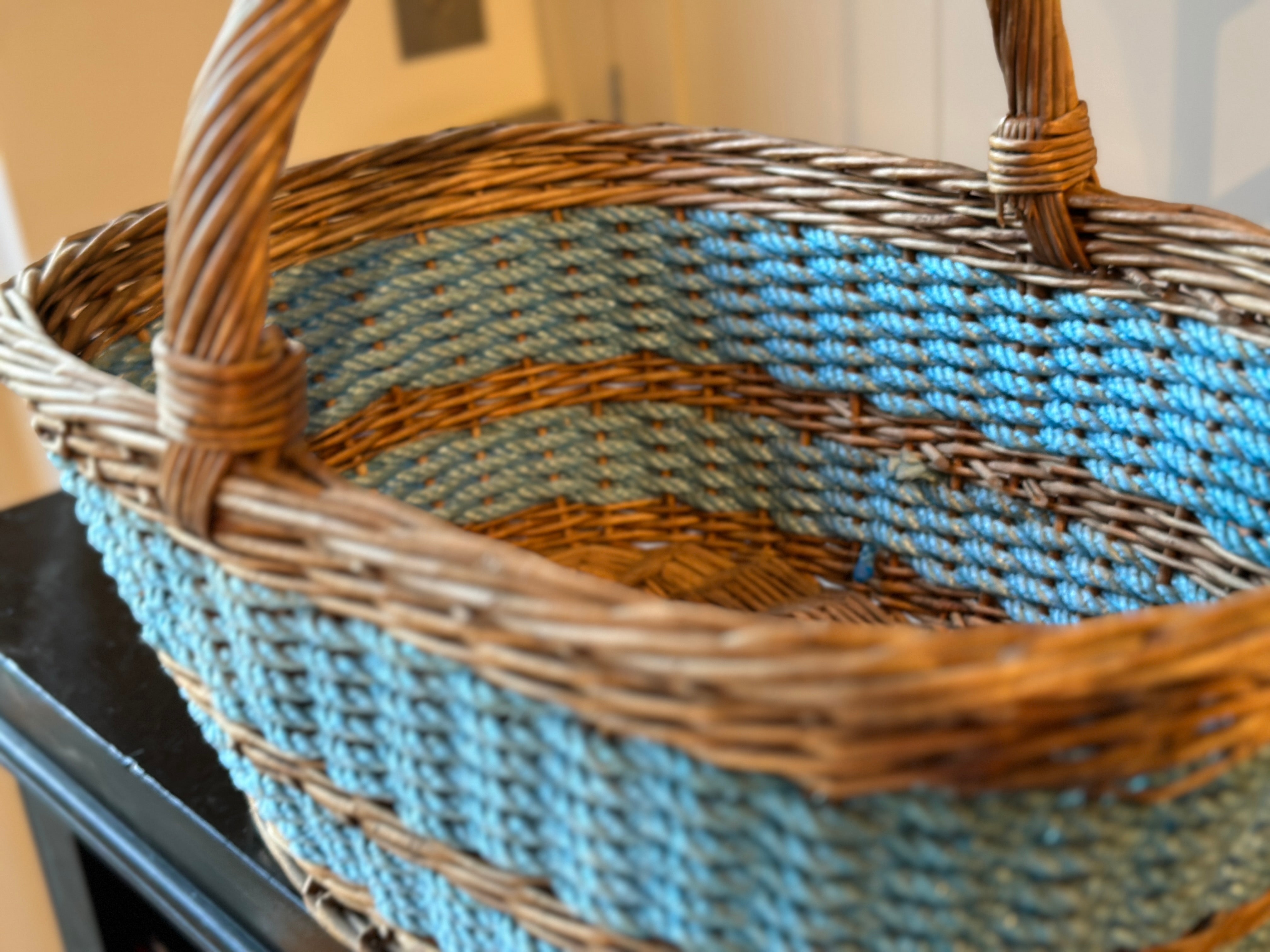 Wicker Shopper with Recycled Blue Rope