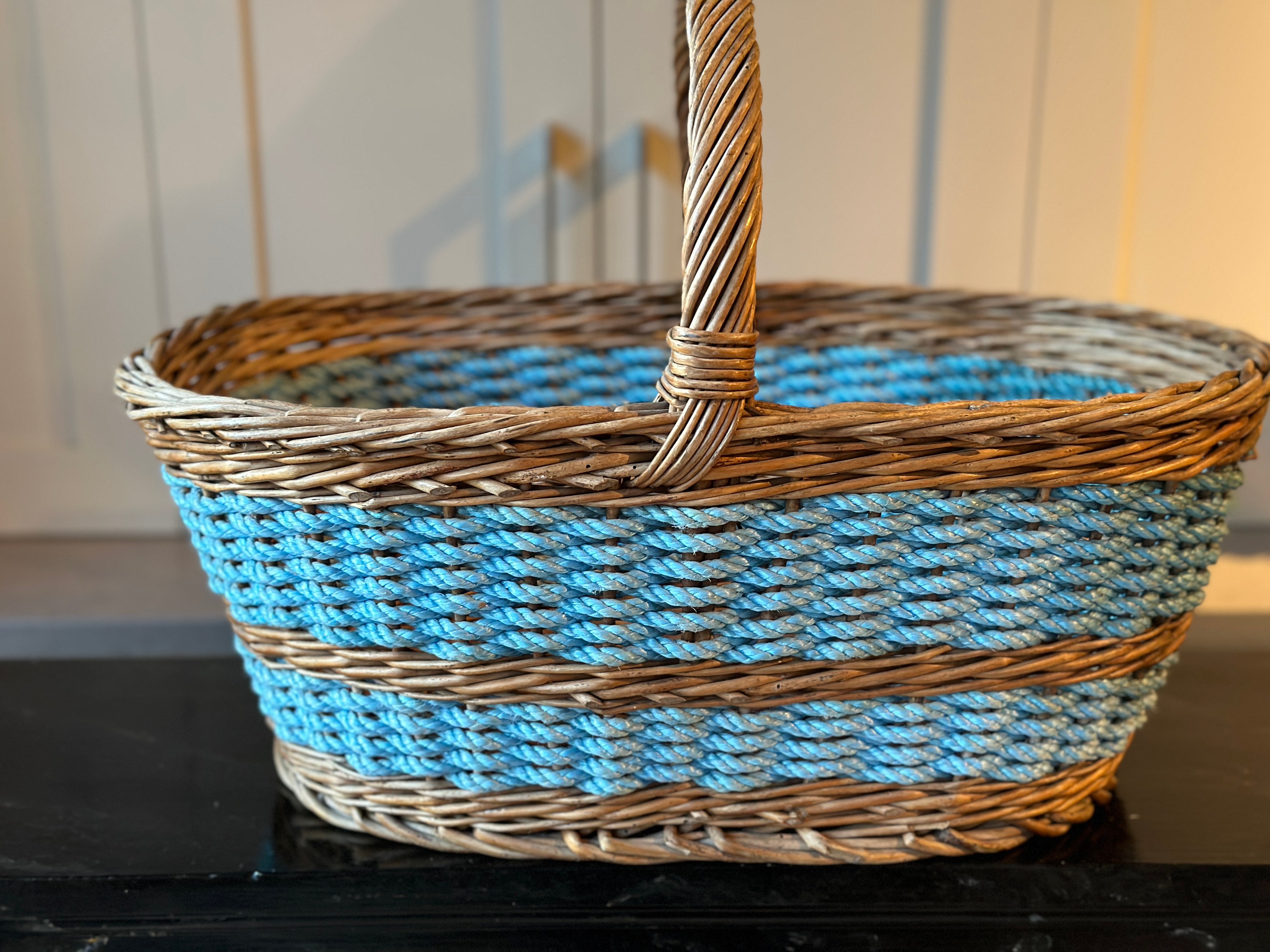 Wicker Shopper with Recycled Blue Rope