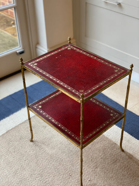 Early 20th Century Brass and Red Leather Etagere