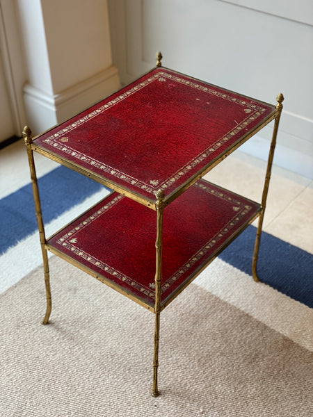 Early 20th Century Brass and Red Leather Etagere