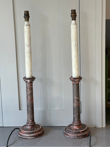 Pair of Tall French Wooden Table Lamps